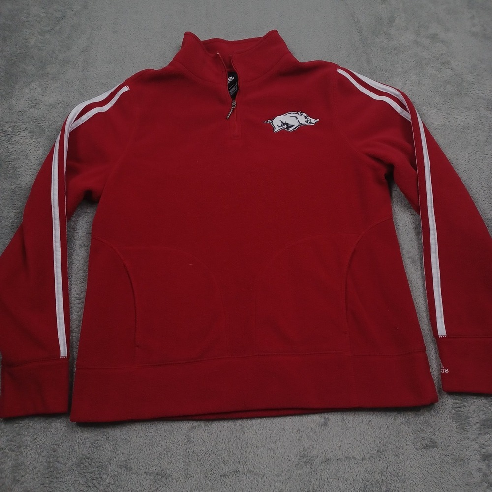Vintage Arkansas Razorbacks Sweater Womens Medium Red Fleece Adidas 1/4 Zip